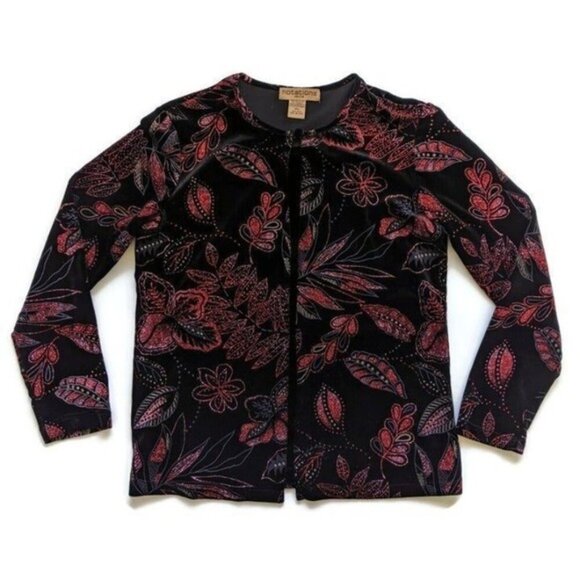 Vintage Black Red Glitter Black Velour Top Set PM Evening Party Whimsigoth Witch - Picture 1 of 9